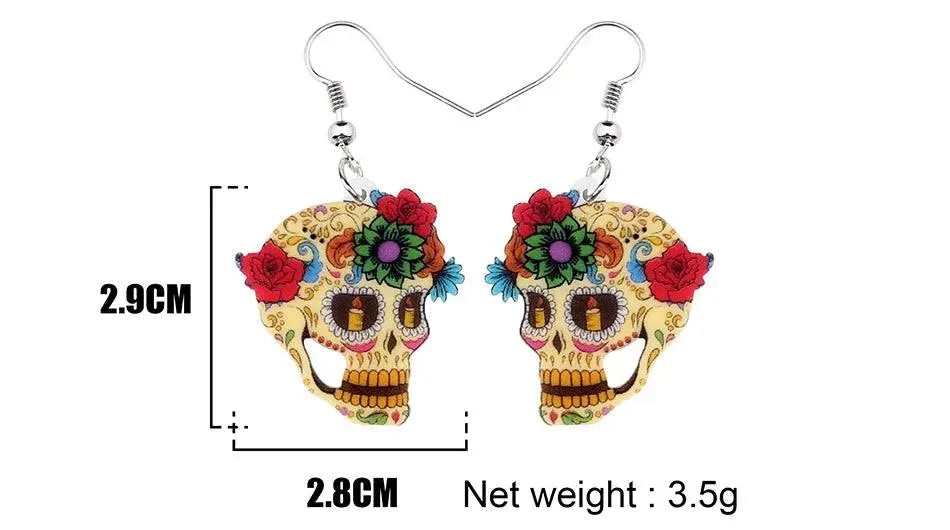 Halloween Floral Skull Earrings  For Women - Life and Lines