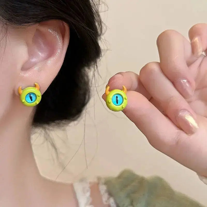 Kiss Jewelry Halloween Little Monster Wing Bat Eye Stud Earrings Women Cute Animal Eye Punk Earring Girls Y2K Brincos Party Gift - Life and Lines