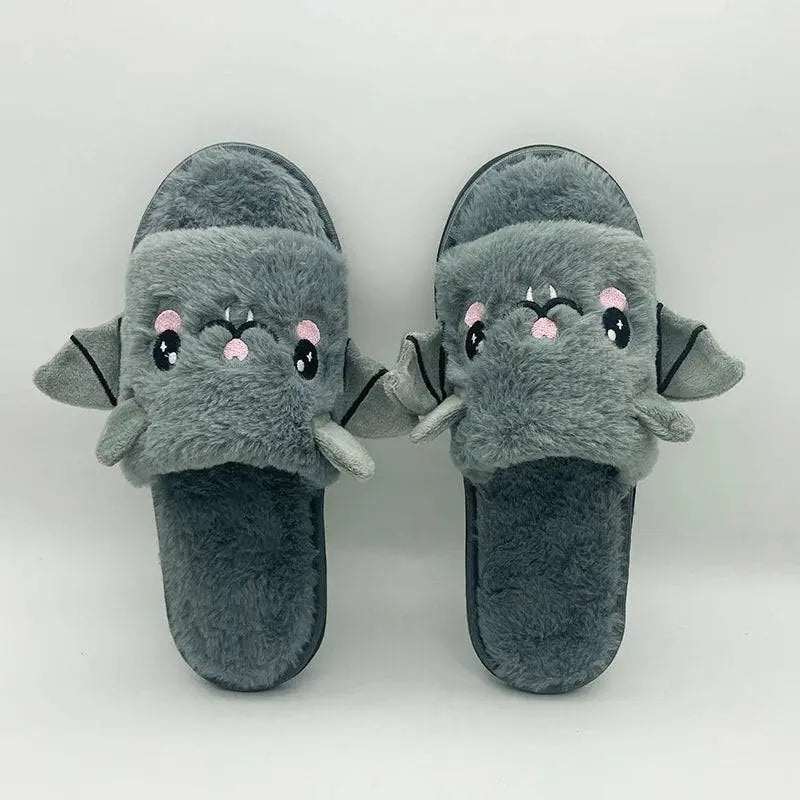 Halloween New Bat Slippers Women Plush Shoes Lightweight Home Silent Fuzzy Slipper Men Flip Flops Cartoon Kid Adults Flat Slides - Life and Lines