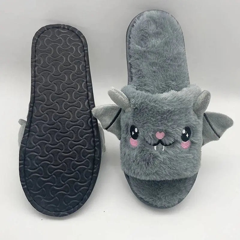 Halloween New Bat Slippers Women Plush Shoes Lightweight Home Silent Fuzzy Slipper Men Flip Flops Cartoon Kid Adults Flat Slides - Life and Lines