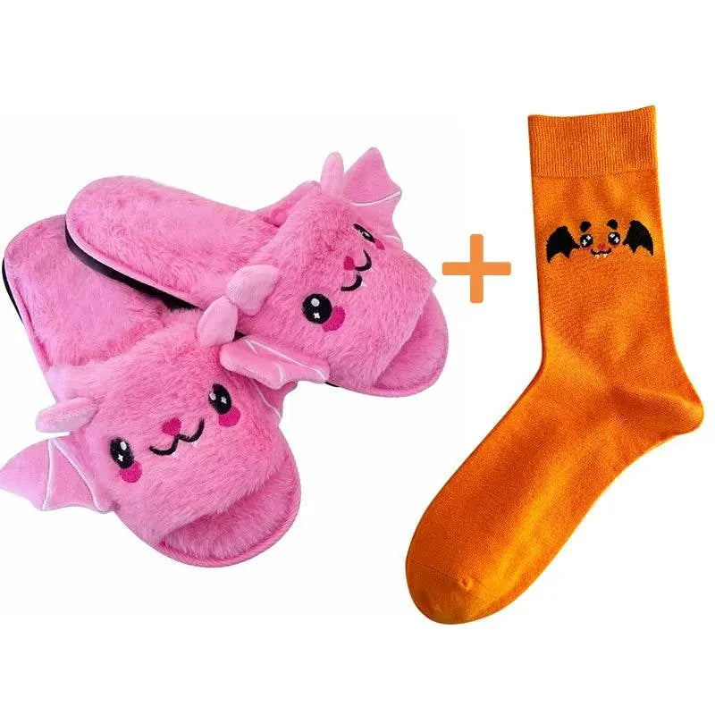 Halloween New Bat Slippers Women Plush Shoes Lightweight Home Silent Fuzzy Slipper Men Flip Flops Cartoon Kid Adults Flat Slides - Life and Lines