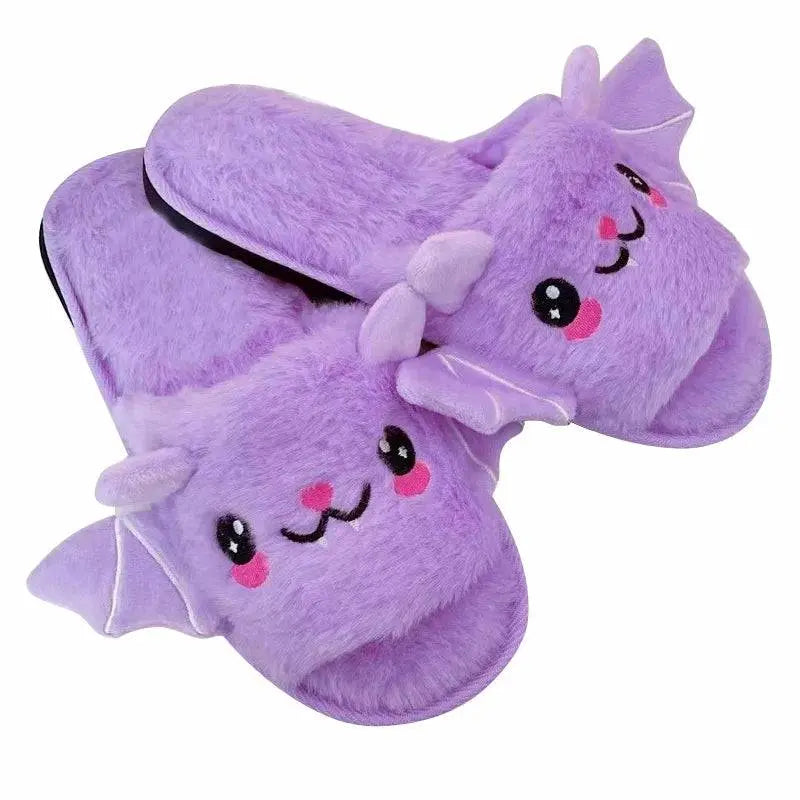 Halloween New Bat Slippers Women Plush Shoes Lightweight Home Silent Fuzzy Slipper Men Flip Flops Cartoon Kid Adults Flat Slides - Life and Lines