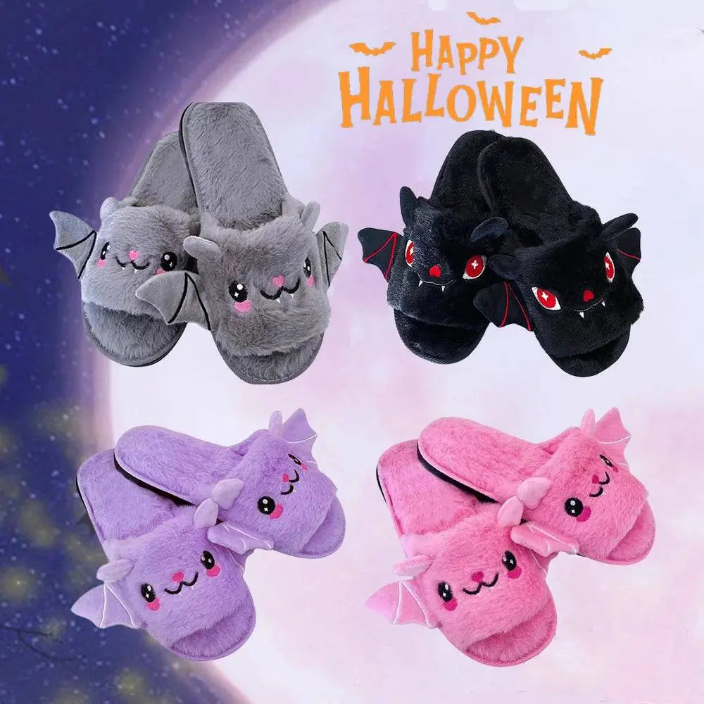 Halloween New Bat Slippers Women Plush Shoes Lightweight Home Silent Fuzzy Slipper Men Flip Flops Cartoon Kid Adults Flat Slides - Life and Lines