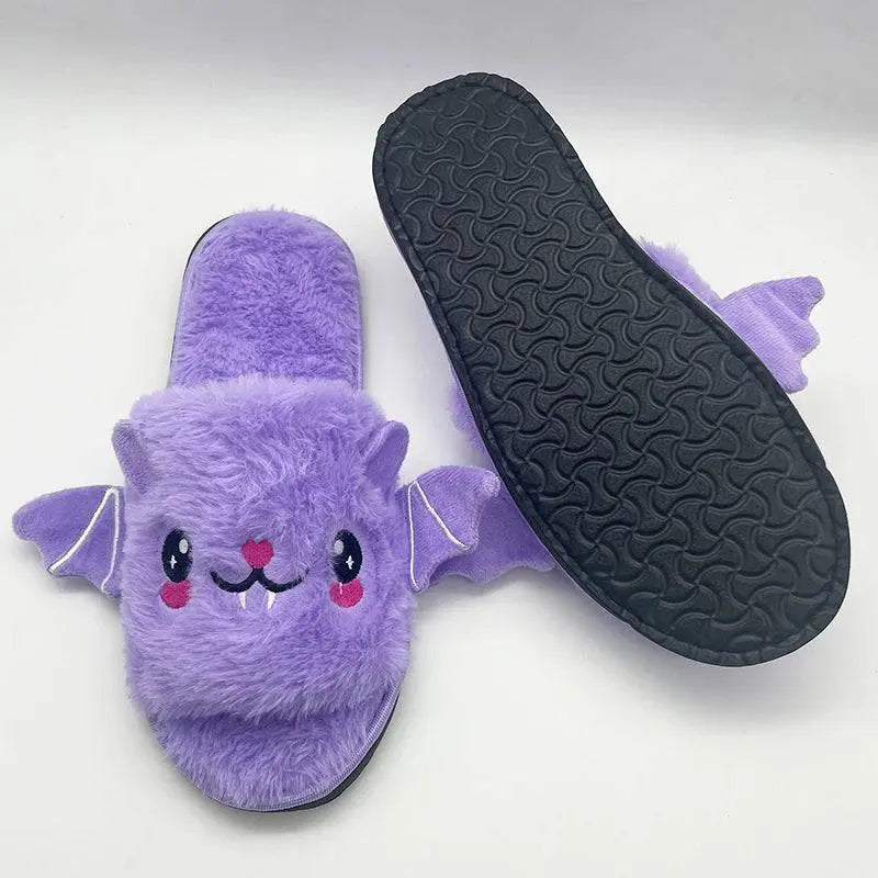 Halloween New Bat Slippers Women Plush Shoes Lightweight Home Silent Fuzzy Slipper Men Flip Flops Cartoon Kid Adults Flat Slides - Life and Lines