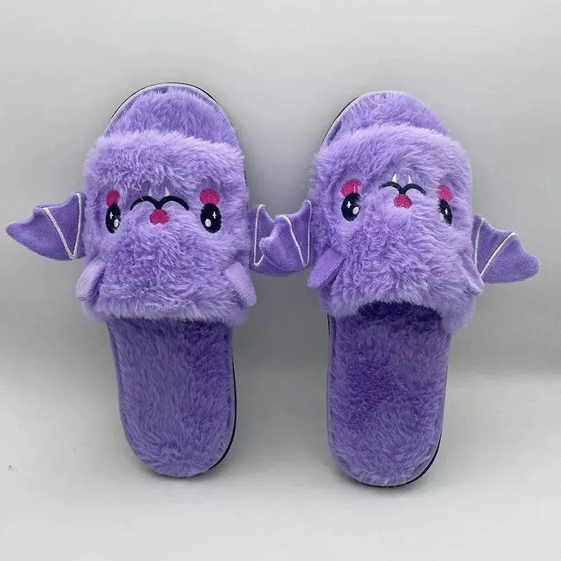 Halloween New Bat Slippers Women Plush Shoes Lightweight Home Silent Fuzzy Slipper Men Flip Flops Cartoon Kid Adults Flat Slides - Life and Lines