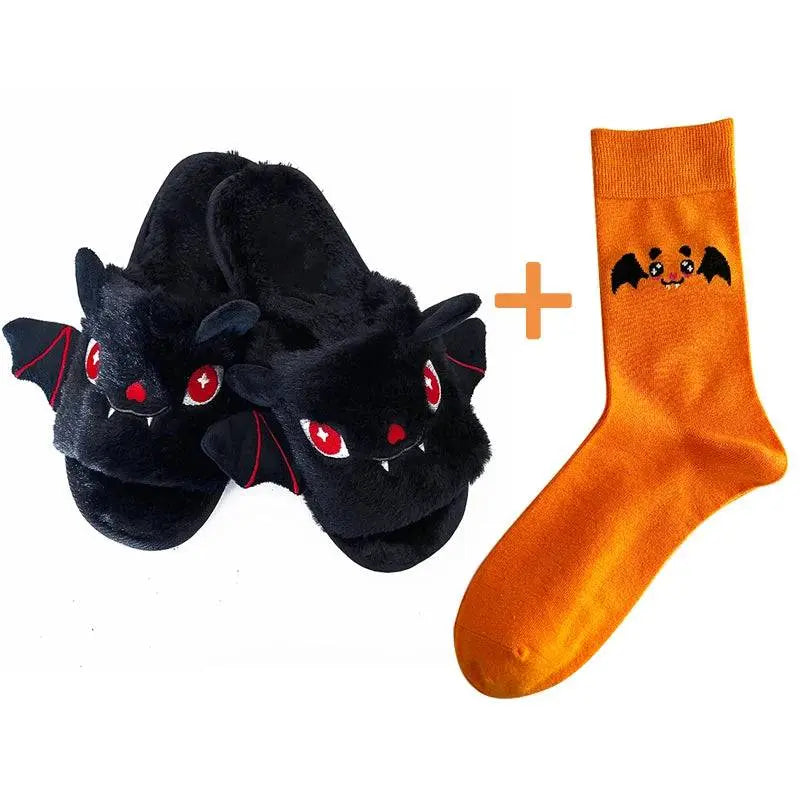 Halloween New Bat Slippers Women Plush Shoes Lightweight Home Silent Fuzzy Slipper Men Flip Flops Cartoon Kid Adults Flat Slides - Life and Lines