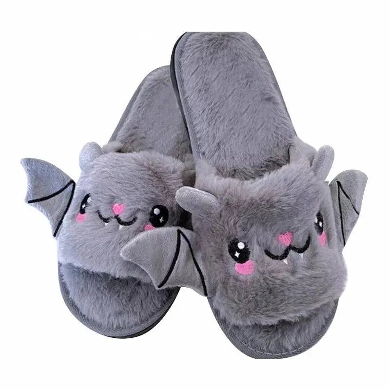 Halloween New Bat Slippers Women Plush Shoes Lightweight Home Silent Fuzzy Slipper Men Flip Flops Cartoon Kid Adults Flat Slides - Life and Lines