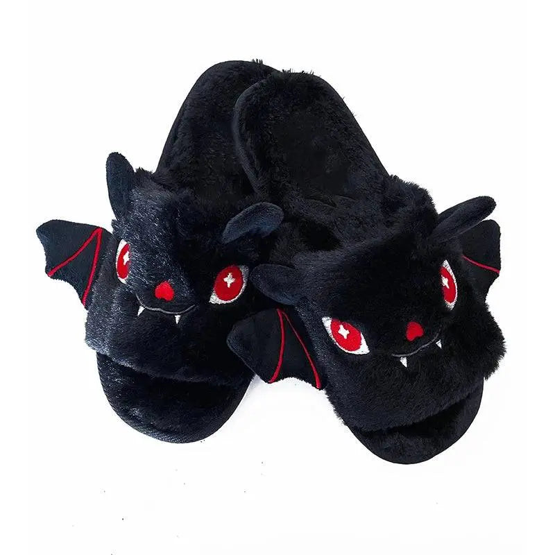 Halloween New Bat Slippers Women Plush Shoes Lightweight Home Silent Fuzzy Slipper Men Flip Flops Cartoon Kid Adults Flat Slides - Life and Lines