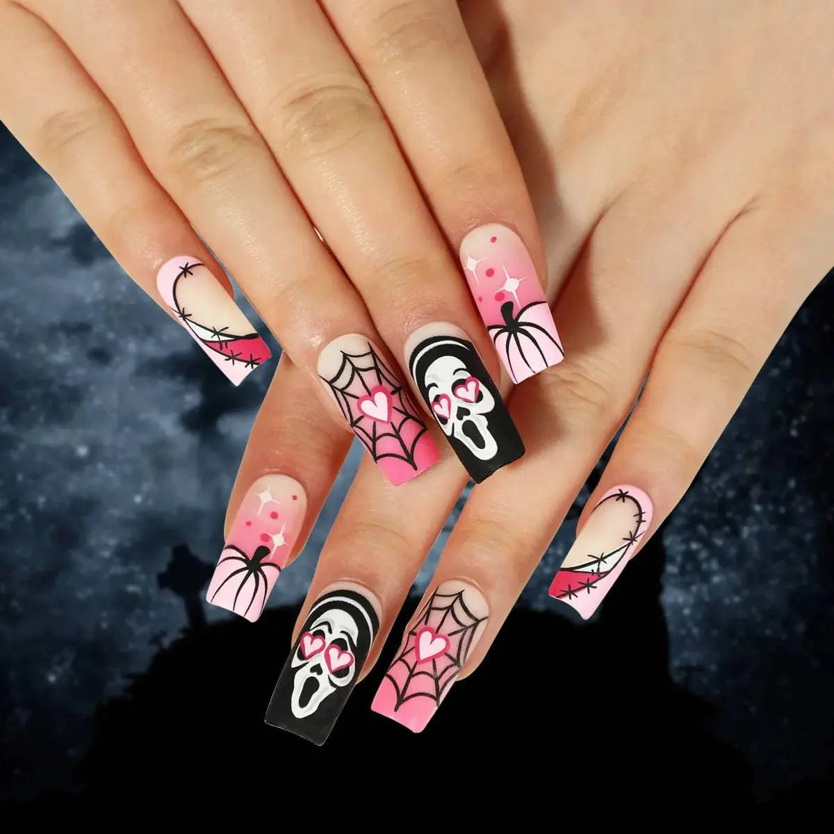 24Pcs Halloween Fake Nails Art Set - Life and Lines