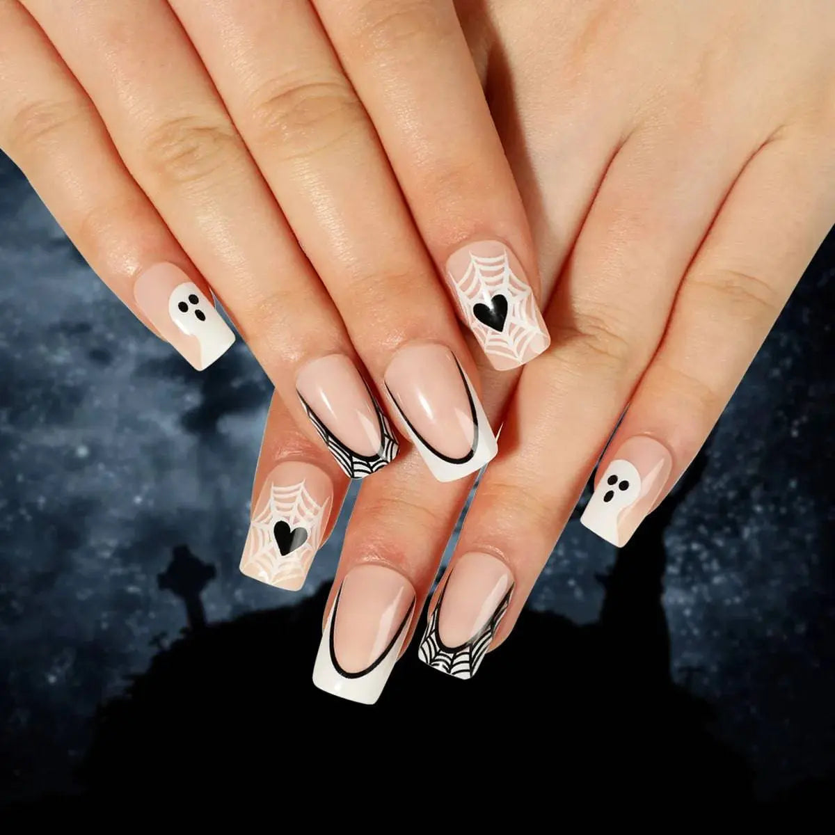 24Pcs Halloween Fake Nails Art Set - Life and Lines