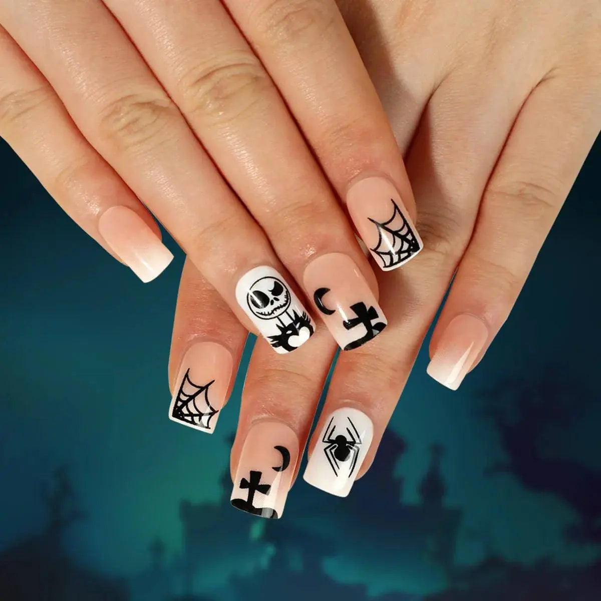 24Pcs Halloween Fake Nails Art Set - Life and Lines