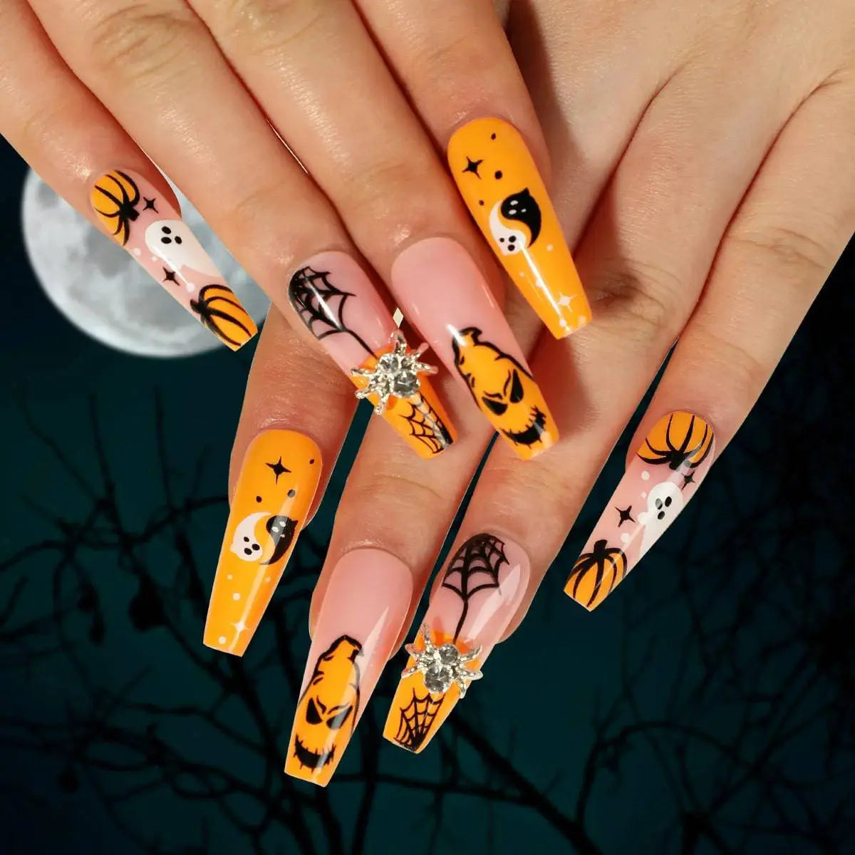 24Pcs Halloween Fake Nails Art Set - Life and Lines