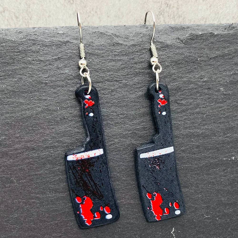 Funny Gothic Bloody Knife Acrylic Earrings - Life and Lines