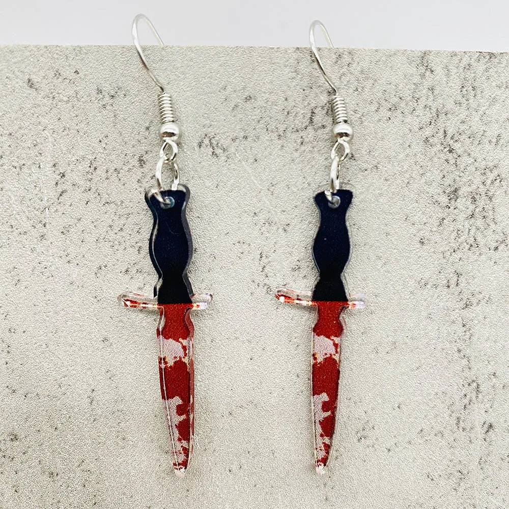 Funny Gothic Bloody Knife Acrylic Earrings - Life and Lines