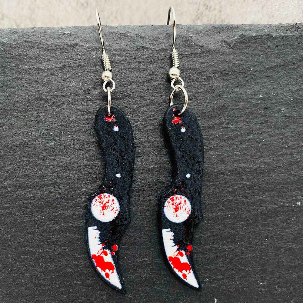 Funny Gothic Bloody Knife Acrylic Earrings - Life and Lines