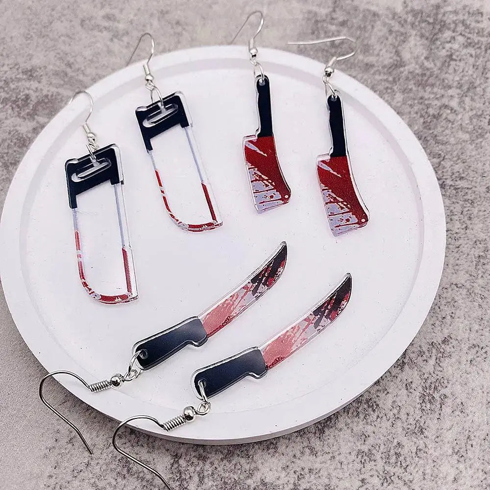 Funny Gothic Bloody Knife Acrylic Earrings - Life and Lines