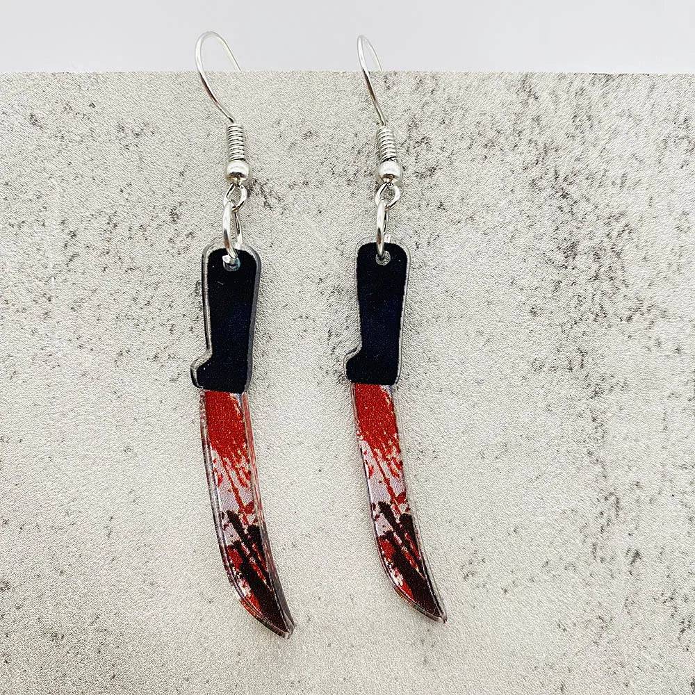 Funny Gothic Bloody Knife Acrylic Earrings - Life and Lines