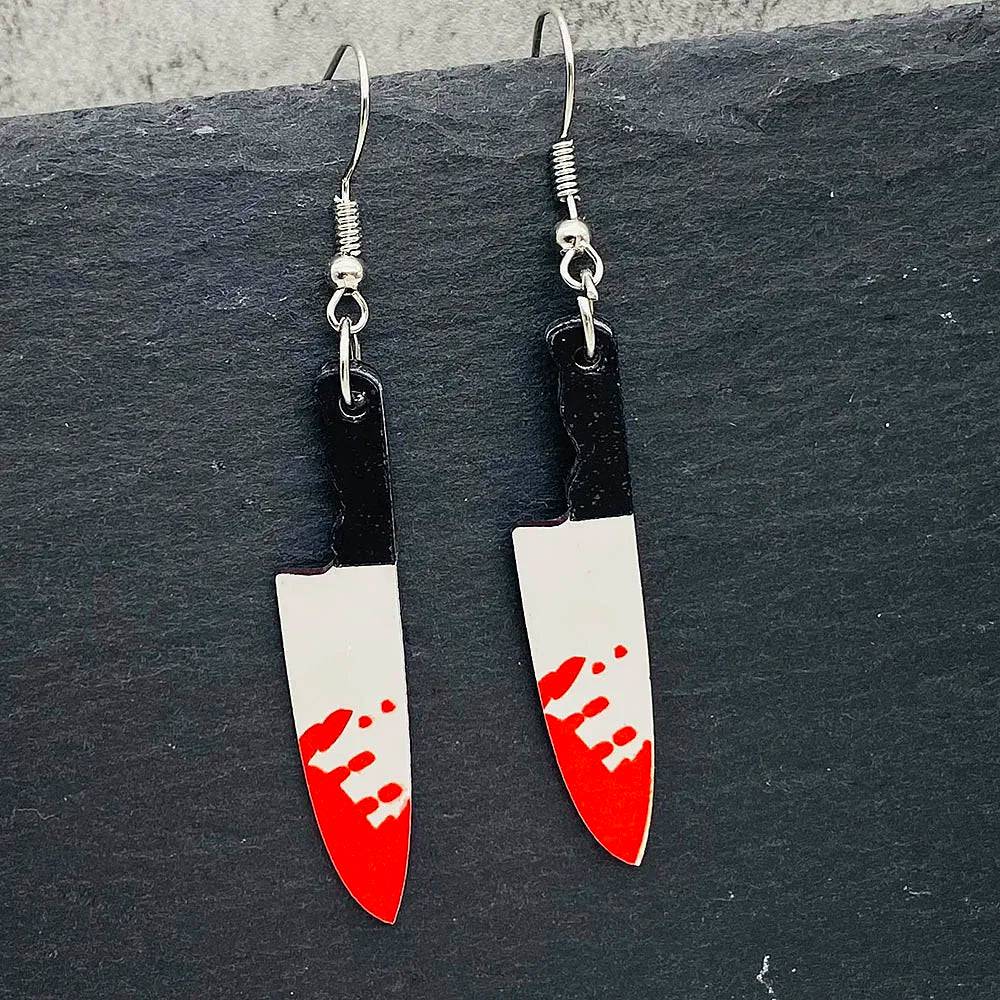 Funny Gothic Bloody Knife Acrylic Earrings - Life and Lines