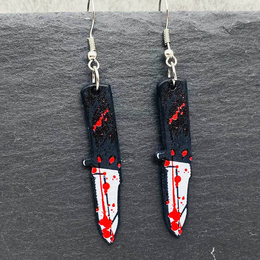 Funny Gothic Bloody Knife Acrylic Earrings - Life and Lines