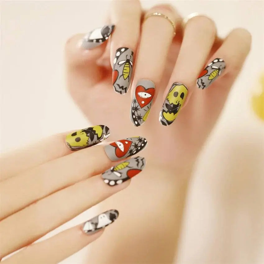 24pcs Artificial Acrylic Halloween Nails Art Fake Nails Set - Life and Lines