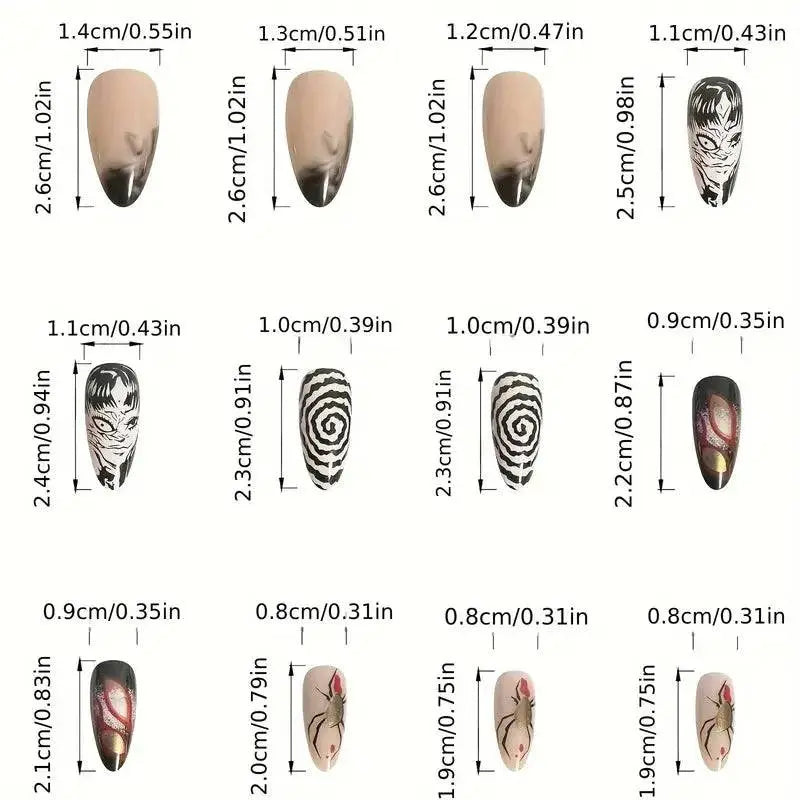 24Pcs Horror Tomie Press-On Nails 24 - Life and Lines