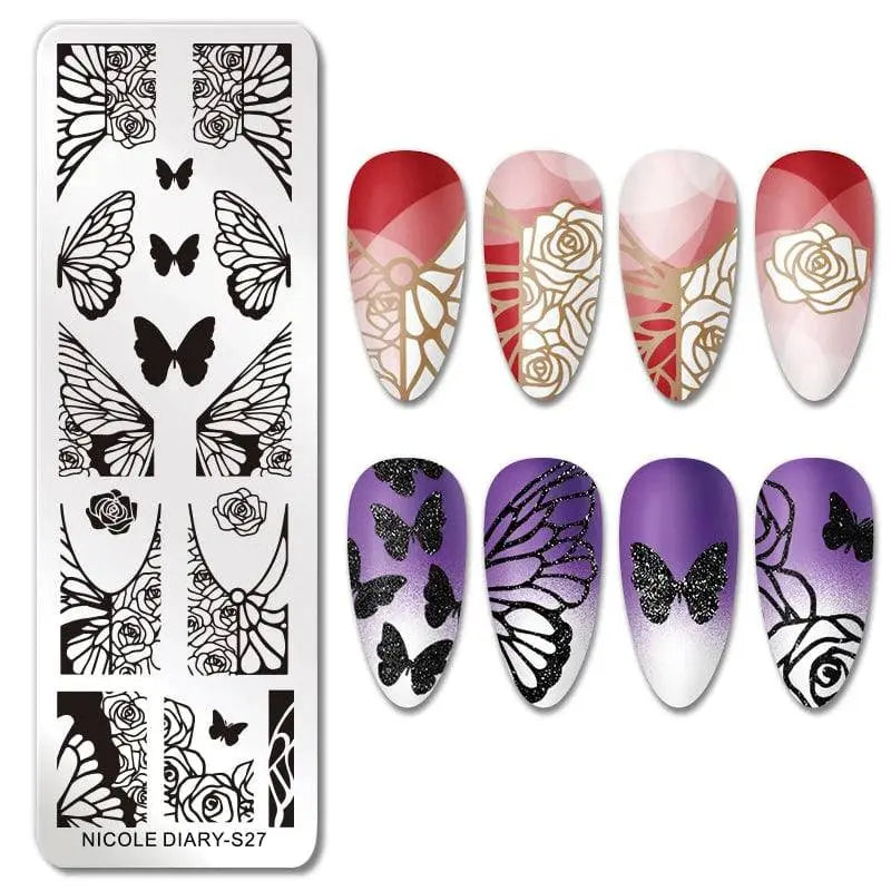 NICOLE DIARY Halloween Nail Art Stamping Plate Drawing Template Butterfly Heart Wave Line Image Stencil Mold Nail Printing Tools - Life and Lines