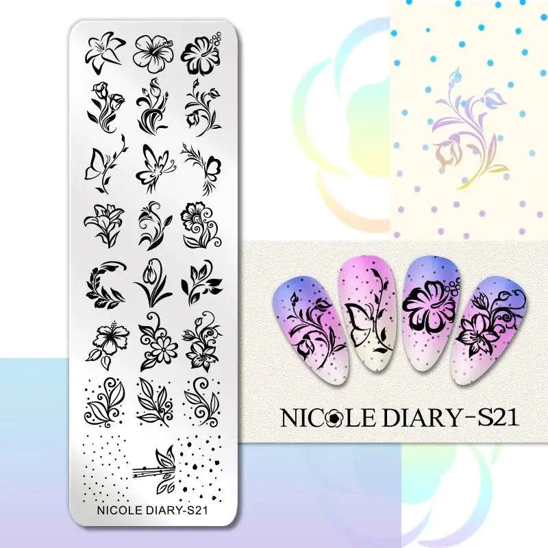 NICOLE DIARY Halloween Nail Art Stamping Plate Drawing Template Butterfly Heart Wave Line Image Stencil Mold Nail Printing Tools - Life and Lines