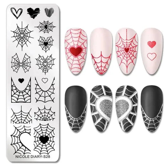 NICOLE DIARY Halloween Nail Art Stamping Plate Drawing Template Butterfly Heart Wave Line Image Stencil Mold Nail Printing Tools - Life and Lines