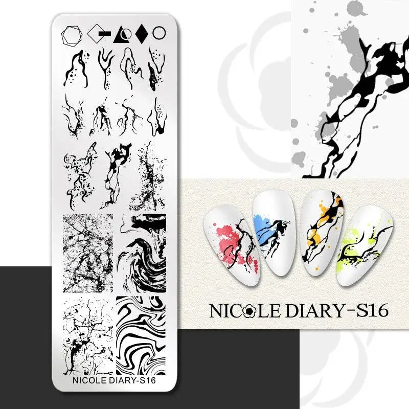 NICOLE DIARY Halloween Nail Art Stamping Plate Drawing Template Butterfly Heart Wave Line Image Stencil Mold Nail Printing Tools - Life and Lines