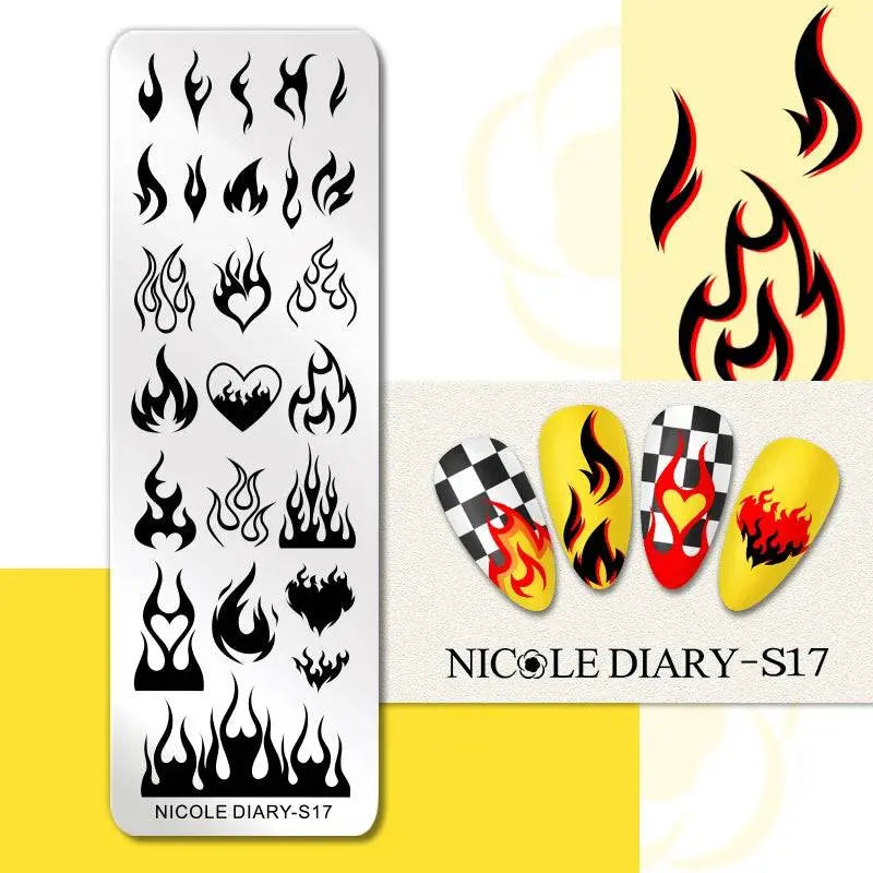 NICOLE DIARY Halloween Nail Art Stamping Plate Drawing Template Butterfly Heart Wave Line Image Stencil Mold Nail Printing Tools - Life and Lines