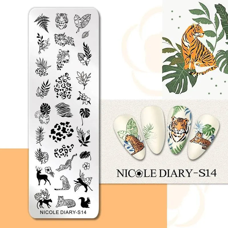 NICOLE DIARY Halloween Nail Art Stamping Plate Drawing Template Butterfly Heart Wave Line Image Stencil Mold Nail Printing Tools - Life and Lines