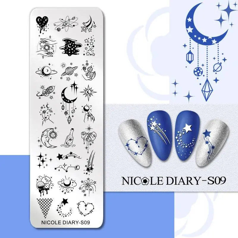 NICOLE DIARY Halloween Nail Art Stamping Plate Drawing Template Butterfly Heart Wave Line Image Stencil Mold Nail Printing Tools - Life and Lines