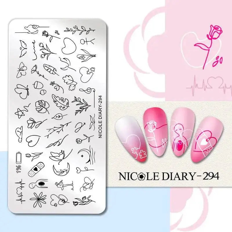 NICOLE DIARY Halloween Nail Art Stamping Plate Drawing Template Butterfly Heart Wave Line Image Stencil Mold Nail Printing Tools - Life and Lines