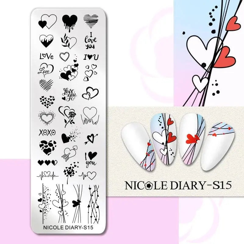 NICOLE DIARY Halloween Nail Art Stamping Plate Drawing Template Butterfly Heart Wave Line Image Stencil Mold Nail Printing Tools - Life and Lines