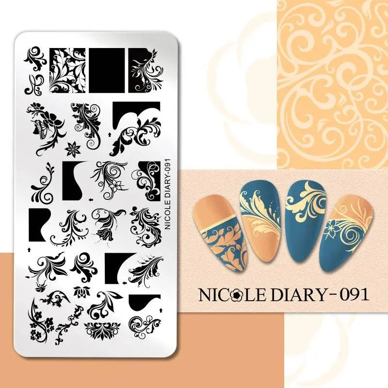 NICOLE DIARY Halloween Nail Art Stamping Plate Drawing Template Butterfly Heart Wave Line Image Stencil Mold Nail Printing Tools - Life and Lines