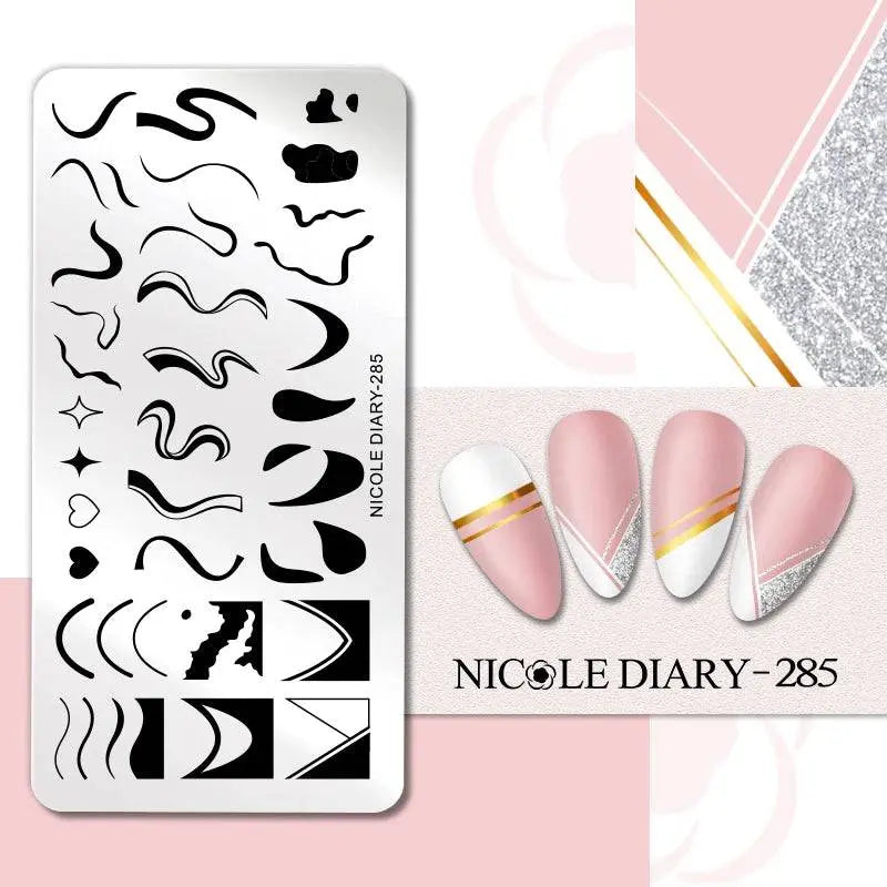 NICOLE DIARY Halloween Nail Art Stamping Plate Drawing Template Butterfly Heart Wave Line Image Stencil Mold Nail Printing Tools - Life and Lines