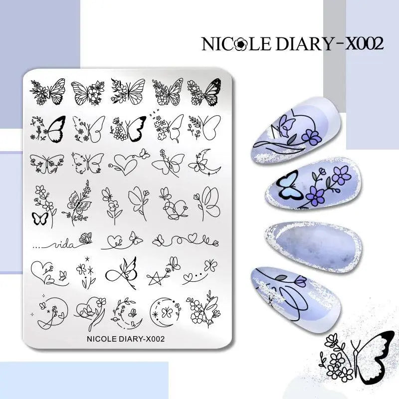 NICOLE DIARY Halloween Nail Art Stamping Plate Drawing Template Butterfly Heart Wave Line Image Stencil Mold Nail Printing Tools - Life and Lines