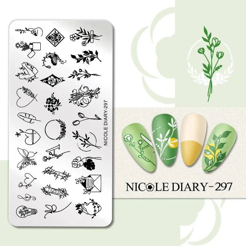 NICOLE DIARY Halloween Nail Art Stamping Plate Drawing Template Butterfly Heart Wave Line Image Stencil Mold Nail Printing Tools - Life and Lines