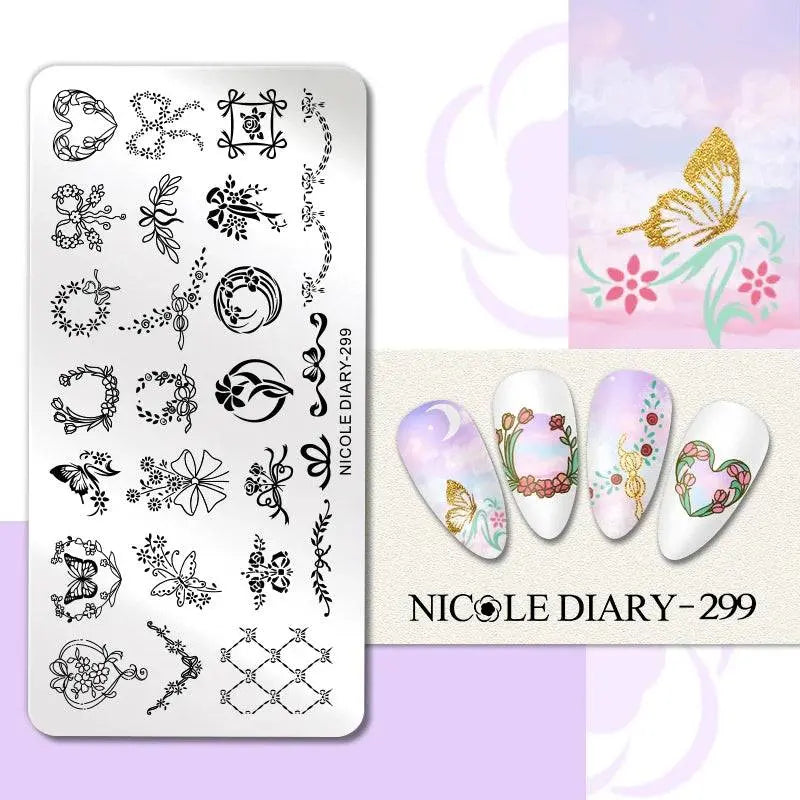 NICOLE DIARY Halloween Nail Art Stamping Plate Drawing Template Butterfly Heart Wave Line Image Stencil Mold Nail Printing Tools - Life and Lines