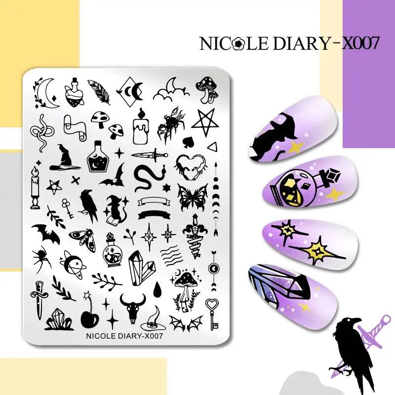 NICOLE DIARY Halloween Nail Art Stamping Plate Drawing Template Butterfly Heart Wave Line Image Stencil Mold Nail Printing Tools - Life and Lines