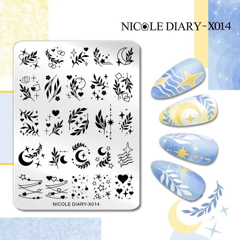 NICOLE DIARY Halloween Nail Art Stamping Plate Drawing Template Butterfly Heart Wave Line Image Stencil Mold Nail Printing Tools - Life and Lines