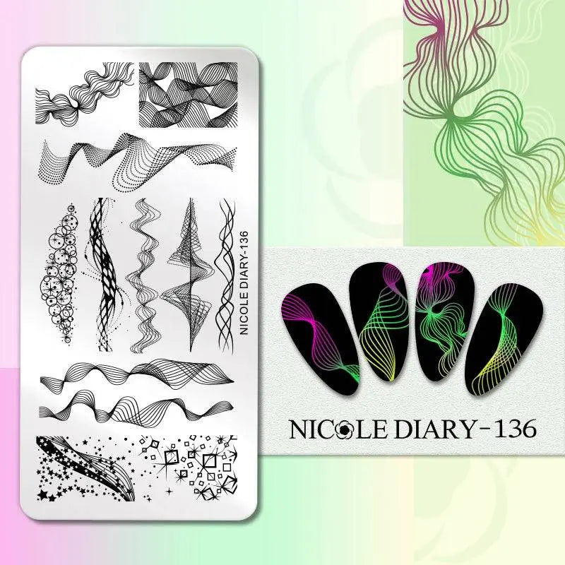 NICOLE DIARY Halloween Nail Art Stamping Plate Drawing Template Butterfly Heart Wave Line Image Stencil Mold Nail Printing Tools - Life and Lines