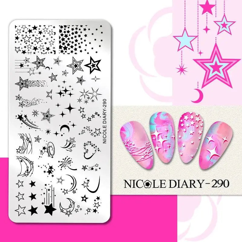 NICOLE DIARY Halloween Nail Art Stamping Plate Drawing Template Butterfly Heart Wave Line Image Stencil Mold Nail Printing Tools - Life and Lines