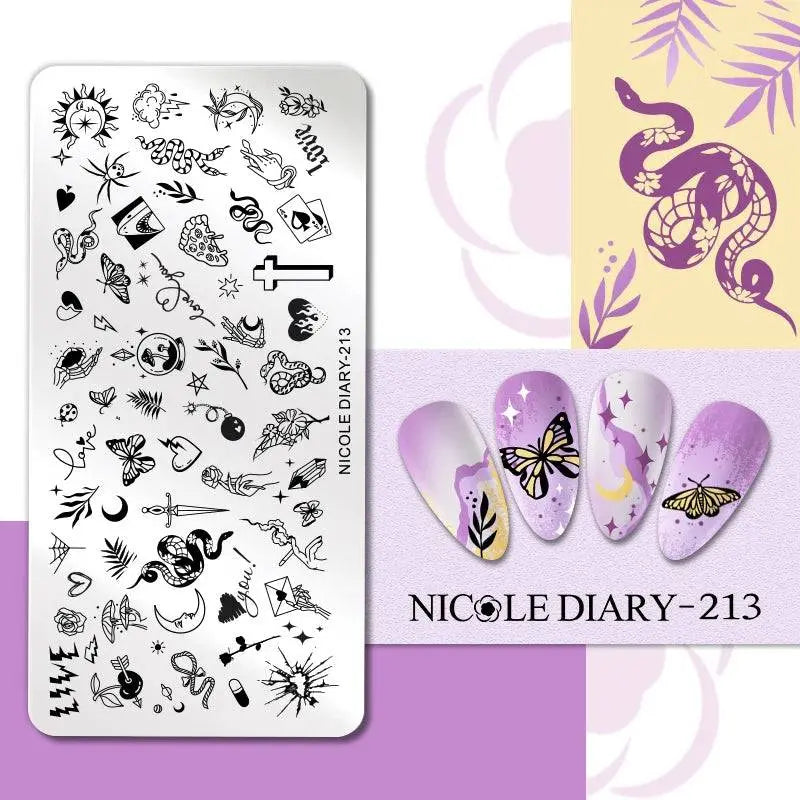 NICOLE DIARY Halloween Nail Art Stamping Plate Drawing Template Butterfly Heart Wave Line Image Stencil Mold Nail Printing Tools - Life and Lines