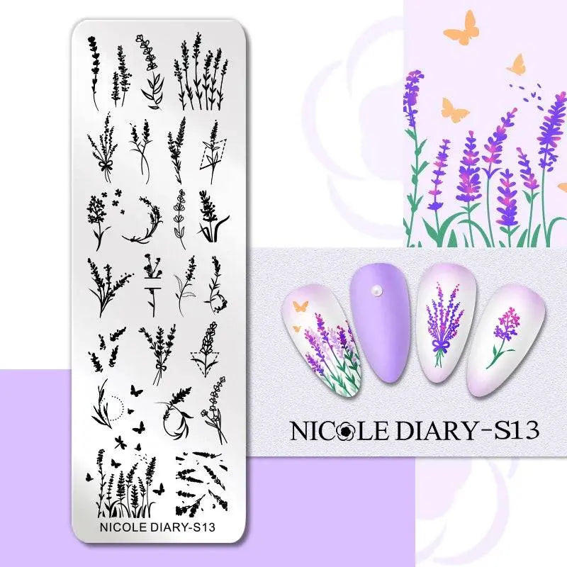 NICOLE DIARY Halloween Nail Art Stamping Plate Drawing Template Butterfly Heart Wave Line Image Stencil Mold Nail Printing Tools - Life and Lines