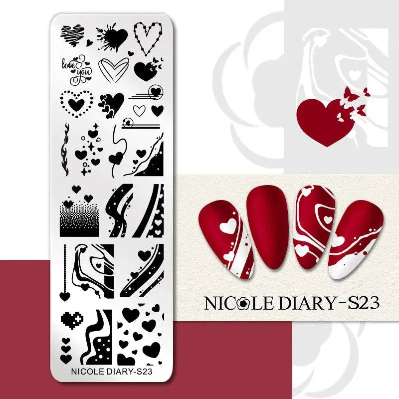 NICOLE DIARY Halloween Nail Art Stamping Plate Drawing Template Butterfly Heart Wave Line Image Stencil Mold Nail Printing Tools - Life and Lines