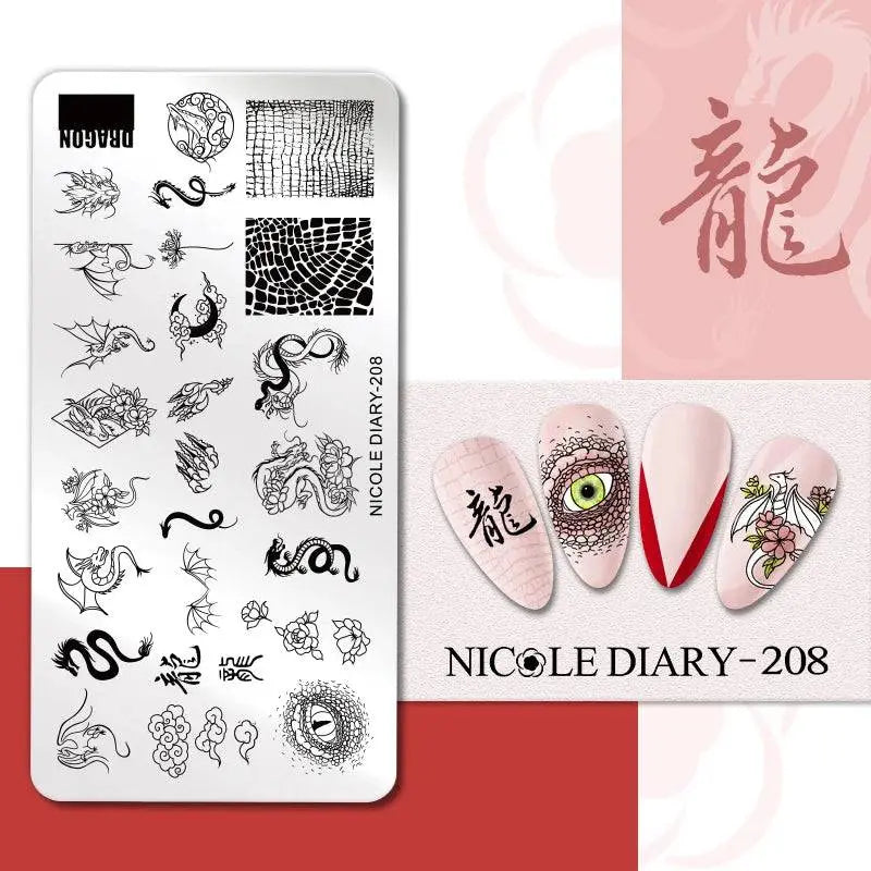 NICOLE DIARY Halloween Nail Art Stamping Plate Drawing Template Butterfly Heart Wave Line Image Stencil Mold Nail Printing Tools - Life and Lines