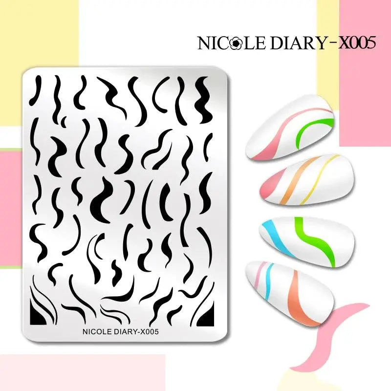 NICOLE DIARY Halloween Nail Art Stamping Plate Drawing Template Butterfly Heart Wave Line Image Stencil Mold Nail Printing Tools - Life and Lines