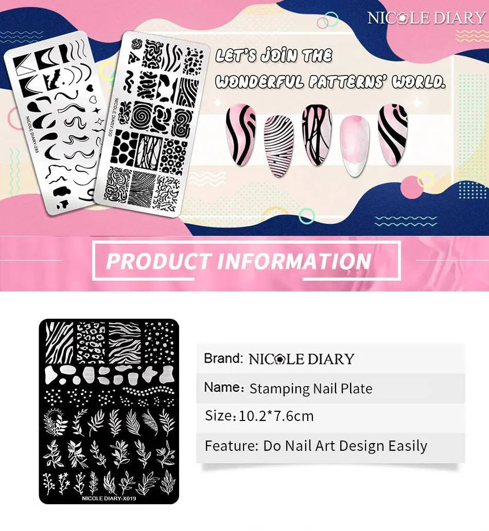 NICOLE DIARY Halloween Nail Art Stamping Plate Drawing Template Butterfly Heart Wave Line Image Stencil Mold Nail Printing Tools - Life and Lines