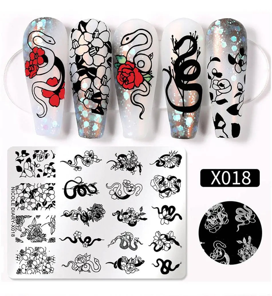 NICOLE DIARY Halloween Nail Art Stamping Plate Drawing Template Butterfly Heart Wave Line Image Stencil Mold Nail Printing Tools - Life and Lines